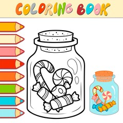 Coloring book or Coloring page for kids. Christmas candy black and white