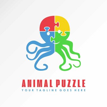 puzzle shape with octopus image graphic icon logo design abstract concept vector stock. Can be used as a symbol associated with game or animal