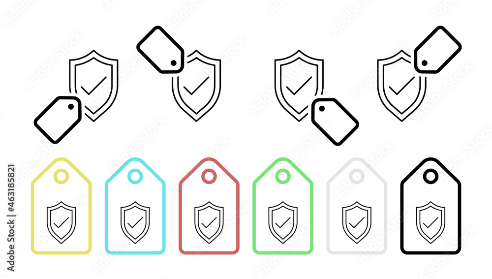 Poster check shield vector icon in tag set illustration for ui and ux, website or mobile application