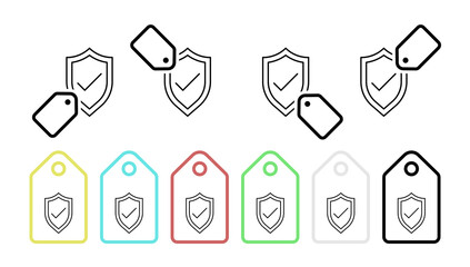 Check shield vector icon in tag set illustration for ui and ux, website or mobile application