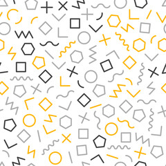 Geometric abstract background in style of memphis. Seamless creative retro pattern with geometric shapes