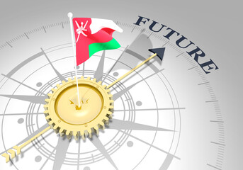 Global business concept. Waved flag of Oman