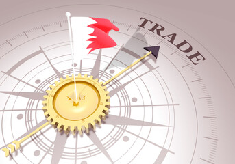 Global business concept. Waved flag of Bahrain