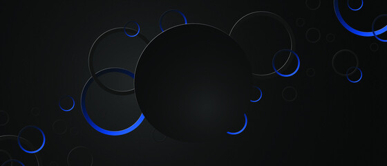 Abstract black and blue circles background. Modern dark abstract vector illustration. EPS 10.