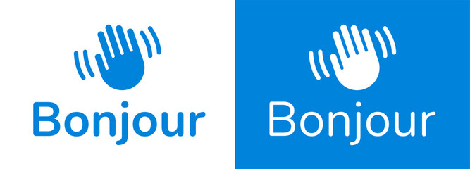 Bonjour text with hand wave icon vector illustration. © Icons-Studio
