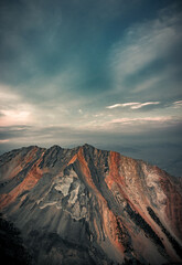 Multicolored mountain range on the morning sun