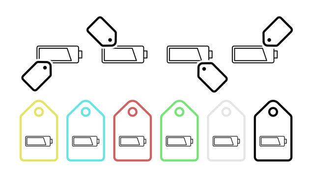 Battery vector icon in tag set illustration for ui and ux, website or mobile application