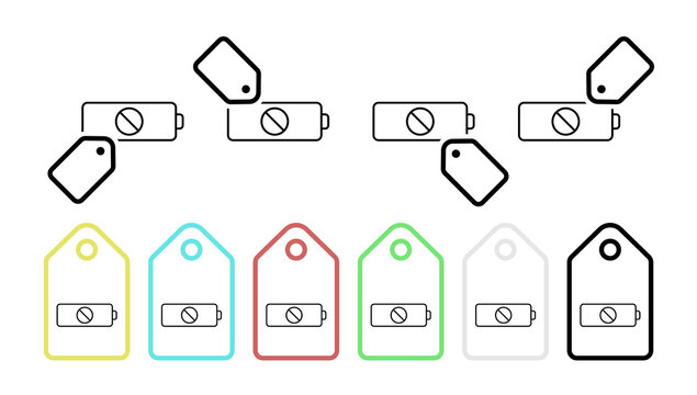 No battery vector icon in tag set illustration for ui and ux, website or mobile application