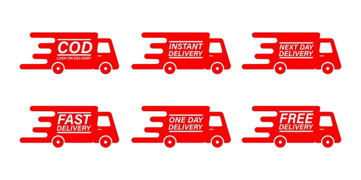 Cash on Delivery, Free, and Fast Delivery Truck Icon. Vector symbol for apps and websites