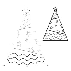 Dot to dot Christmas puzzle for children. Connect dots game. Christmas tree