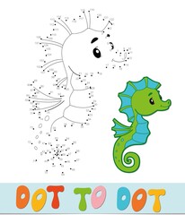 Dot to dot puzzle. Connect dots game. Sea Horse  illustration