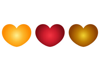 Fototapeta na wymiar a collection of simple heart designs with 3 different colors, yellow, red and gold