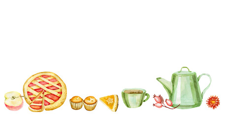 Pie, apple. baking. muffoes, mug, kettle banner for social networks