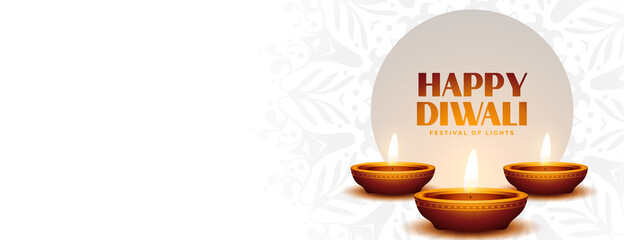 happy diwali festival banner with glowing diya and text space