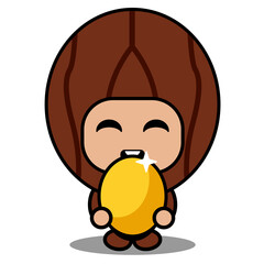 vector cartoon character cute nutmeg spice mascot costume holding golden egg