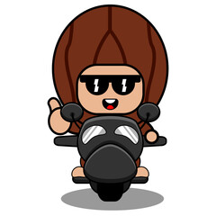 vector cartoon character cute nutmeg spice mascot costume riding a motorcycle
