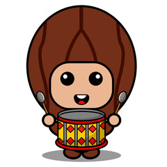 vector cartoon character cute nutmeg spice mascot costume playing drums