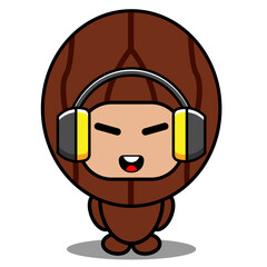 vector cartoon character cute nutmeg spice mascot costume listening to music