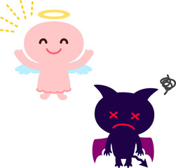 Fototapeta premium 元気な天使と弱った悪魔のキャラクター