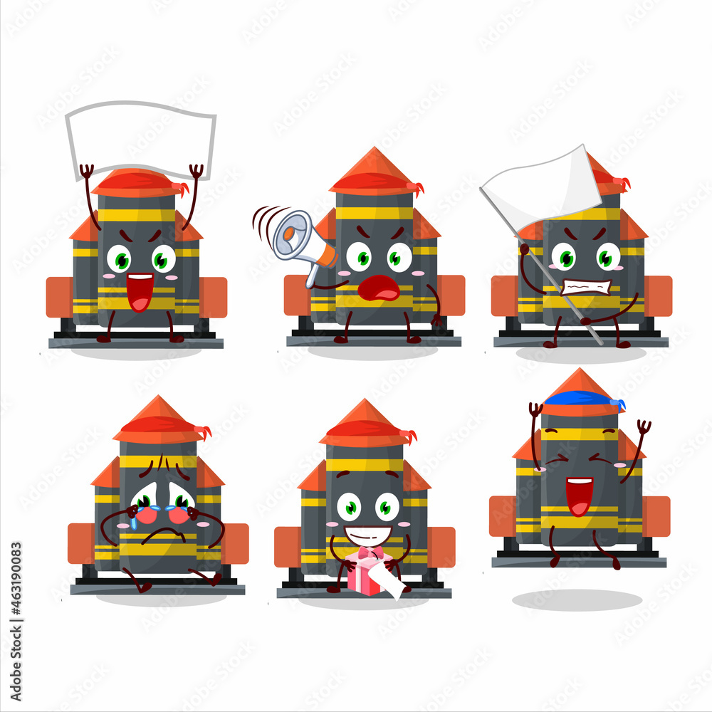 Sticker mascot design style of firework rocket launcher character as an attractive supporter