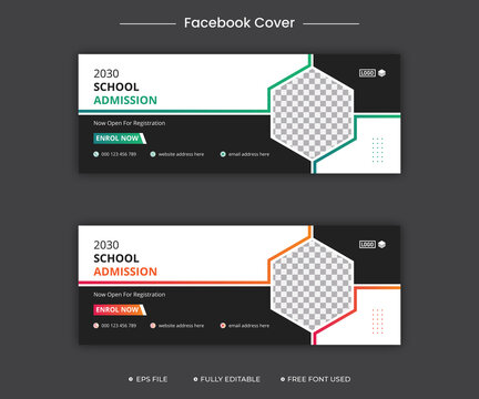 Kids school admission facebook cover and social media cover vector design template. Web banner timeline template