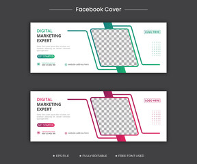 Digital marketing facebook cover and web banner vector design template. Digital marketing business social media cover post illustration design template