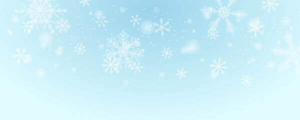 Naklejka na ściany i meble Winter snowflake banner background with snow, mountain, landscape, and palm tree.