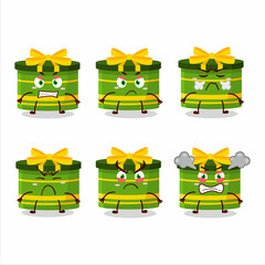 Green round gift cartoon character with various angry expressions