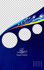 blue brochure, flyer poster, blue flyer cover, blue cover design vector illustration. One face flyer template. business flyer templates, in the style of 4 places round image and ornament