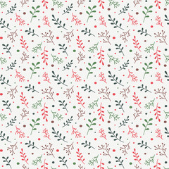 Christmas pattern with hand drawn branches. Vector