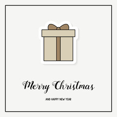 Christmas greeting card with a box of present and wishes. Xmas decoration. Vector