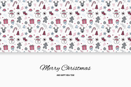 Christmas greeting card with decorations. Xmas design. Vector