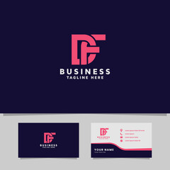 Simple and Minimalist Bright Pink Geometric Overlapping Letter DF Monogram Initial Logo