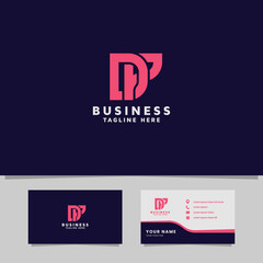 Simple and Minimalist Bright Pink Geometric Overlapping Letter DP Monogram Initial Logo