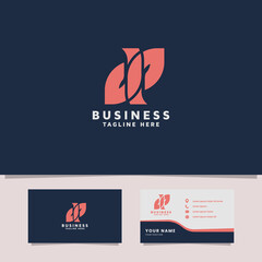 Simple and Minimalist Pink Overlapping Leaves form Letter DP Logo with Business Card Template
