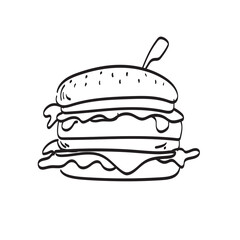 hamburger with wood skewer illustration vector isolated on white background line art.