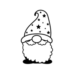 Line art Christmas gnomes design for coloring book isolated on a white background