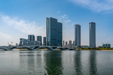 Obraz premium The beautiful coastline architectural landscape of Rizhao, China