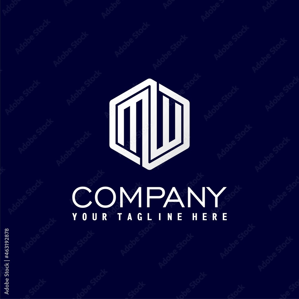 Poster letter or word mw font in hexagon line image graphic icon logo design abstract concept vector stock.
