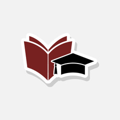 Book with graduation cap icon sticker isolated on white background