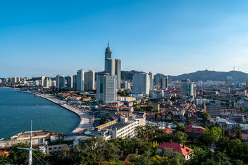 Aerial photography of the architectural landscape of Yantai City