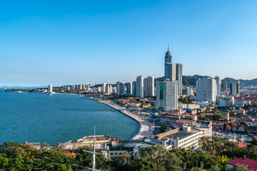 Fototapeta na wymiar Aerial photography of the architectural landscape of Yantai City