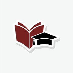 Book with graduation cap icon sticker isolated on white background