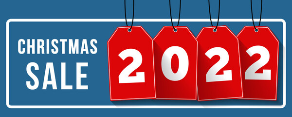 Christmas sale banner with sale tags with number 2022