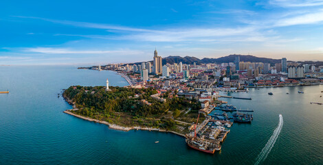 Naklejka na ściany i meble Aerial photography of the architectural landscape of Yantai City
