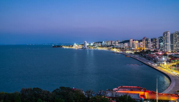 Aerial photography of Yantai urban architectural landscape at night