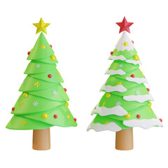 christmas pine tree with star and snow 3D render illustration