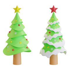 christmas pine tree with star and snow 3D render illustration