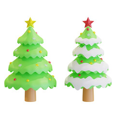 christmas pine tree with star and snow 3D render illustration