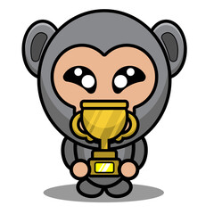 vector cartoon character cute gorilla animal mascot costume holding trophy